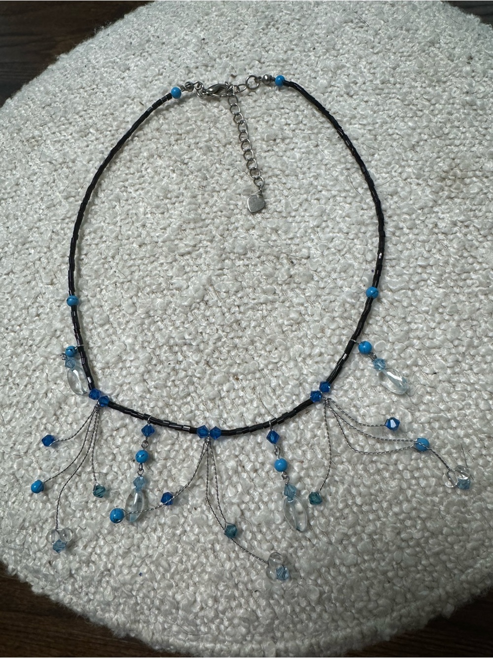 Blue Beaded Fringe Necklace - Women Jewelry
